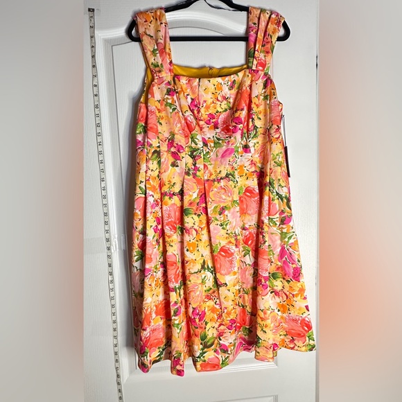 Vince Camuto Vibrant Floral Mini Dress Pink, Yellow Print, Size 2, 10, and 16w - Picture 12 of 13